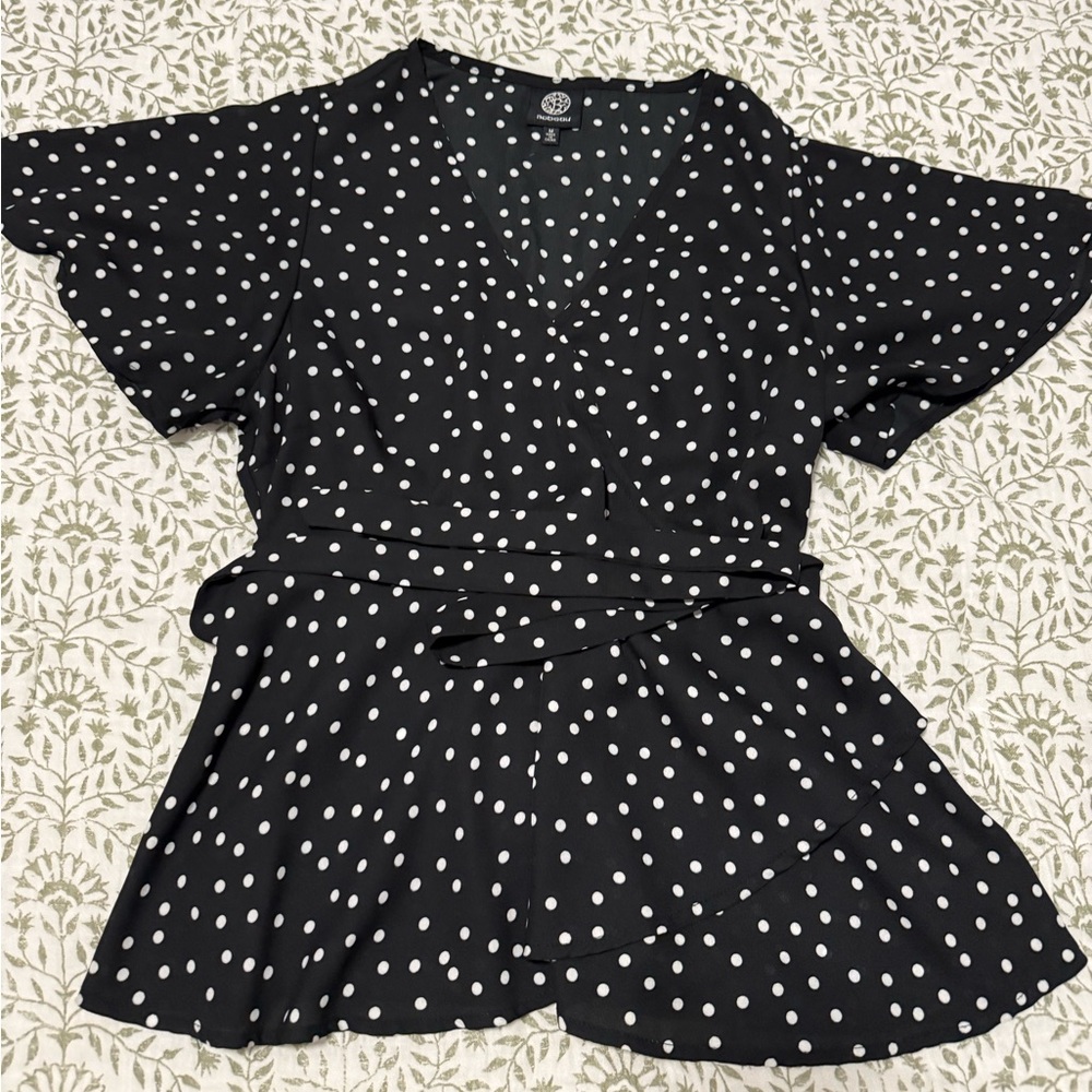 Bobeau Black and White Polka Dot Blouse